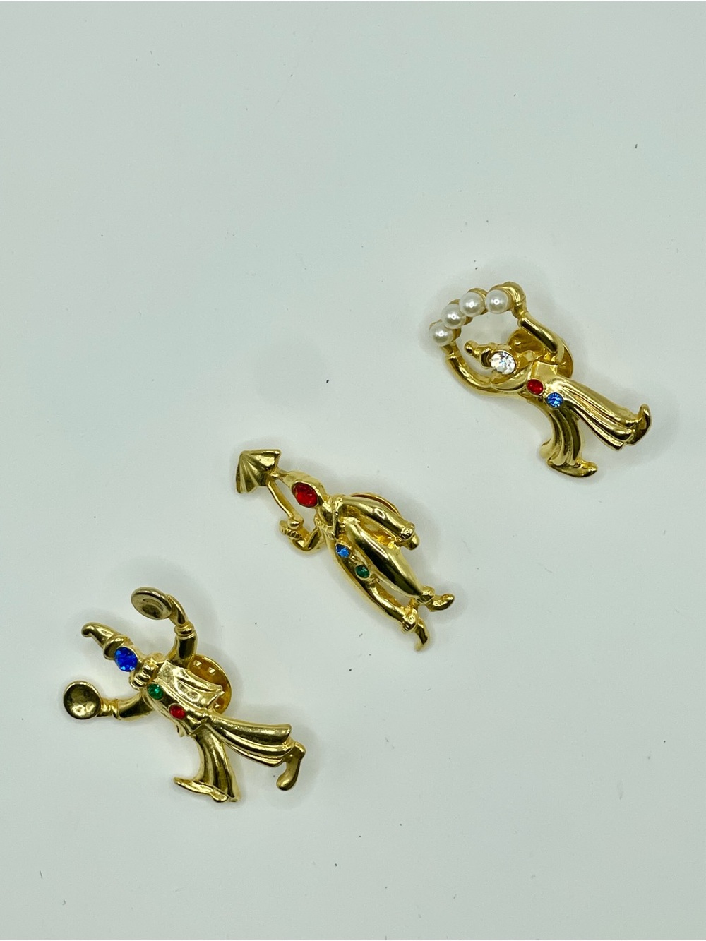 Lot of 3 Gold Tone Clown Lapel Pins